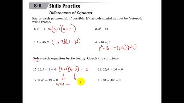 Glencoe Algebra 1 - Factoring Difference of Squares