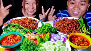 BLACK BEAN NOODLES + 3 KING CHILLI MUKBANG (JAJANGMYEON) Ziru Thangjalam NORTH EAST INDIA MUKBANG