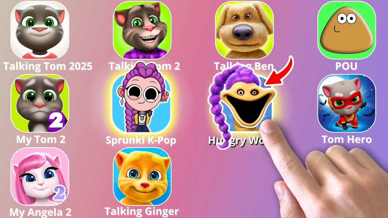 Talking Tom,KPop Demon Hunters,SLAP TOWER,Roblox,Talking Ben,Sprunki Incredibox,My Talking Angela 2