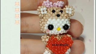 3ч Китти в костюме мишки с сердечком Сердечко#amigurumi #beading #kitty #rek  #kořalky #sledujsjk