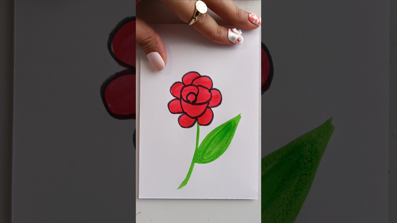 Draw a Beautiful Red Flower🌹🎨