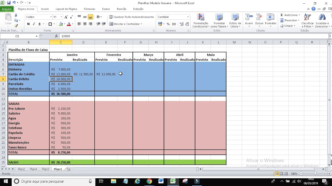 Planilha De Fluxo De Caixa Excell Passo A Passo Simples Com Formulas