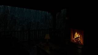 SLEEP INSTANTLY under 3 min⛈️🔥Strong Rainstorm & Thunder Sounds😴Cozy Campfire for Rest & Quite Night
