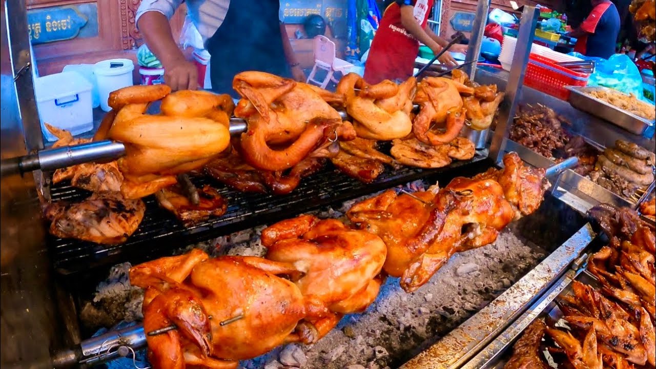 Cambodian Street Food Tasty Delicious Roasted Chicken, Duck, Grilled