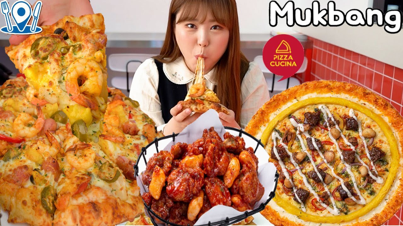 ⁣[광고] 🍕피자쿠치나에서 소스부터 토핑을 전부 내 마음대로 선택한 나만의피자, 어메이징 스테이크 피자, 치킨 강정 먹방 Mukbang