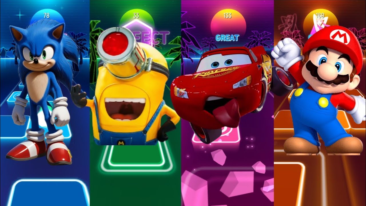 SONIC 🆚 MINIONS 🆚 McQUEEN 🆚 MARIO in Tiles Hop EDM Rush🎶