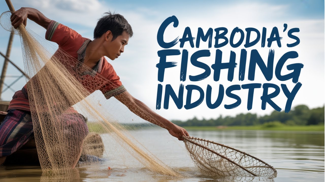 many Khmer people go to fishing net at river in cambodia