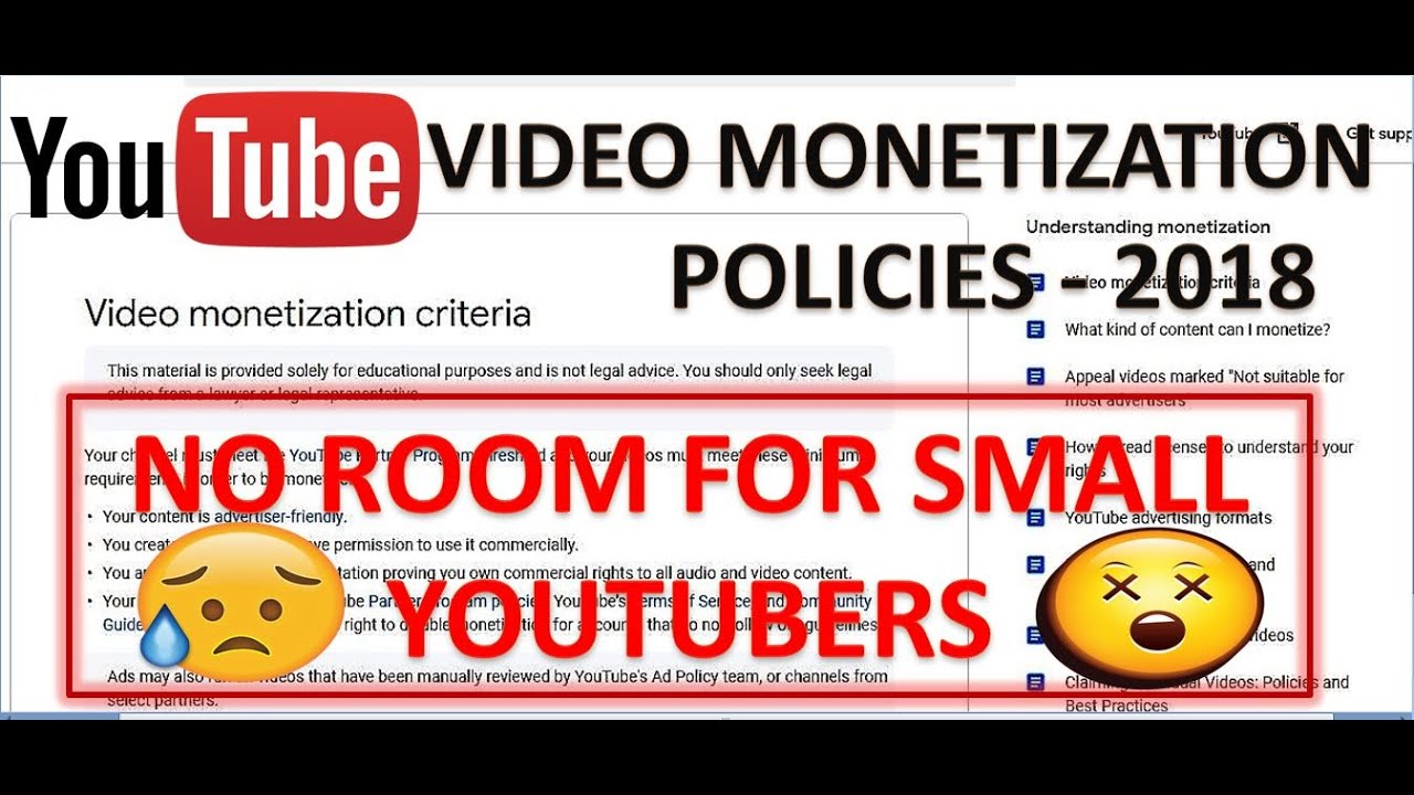 Youtube Video monetization criteria/policies 2018 - small youtubers must watch