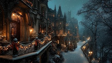 Cozy Christmas Balcony Overlooking a Victorian Snow-Covered Town | Dark Academia Winter Ambience