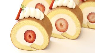 Sub) 딸기 카스테라 롤케이크 Strawberry Swiss Roll Cake