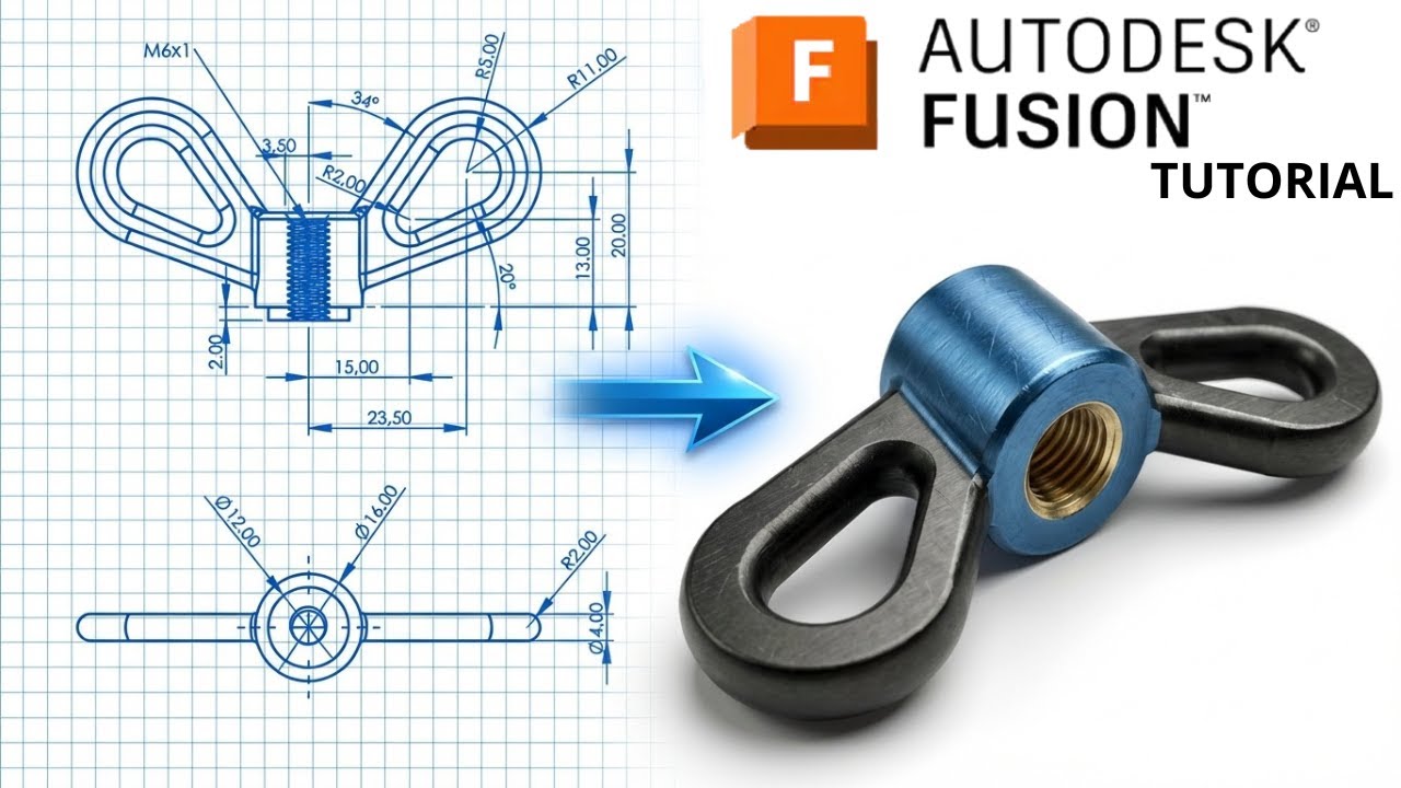 Как изготовить гайку с двойным поворотным ушком в Autodesk Fusion 360