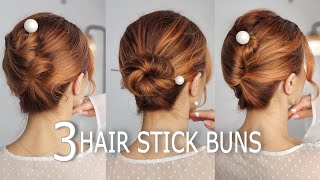 TOP 3 Easy Hair Stick Bun Hairstyles 🥢