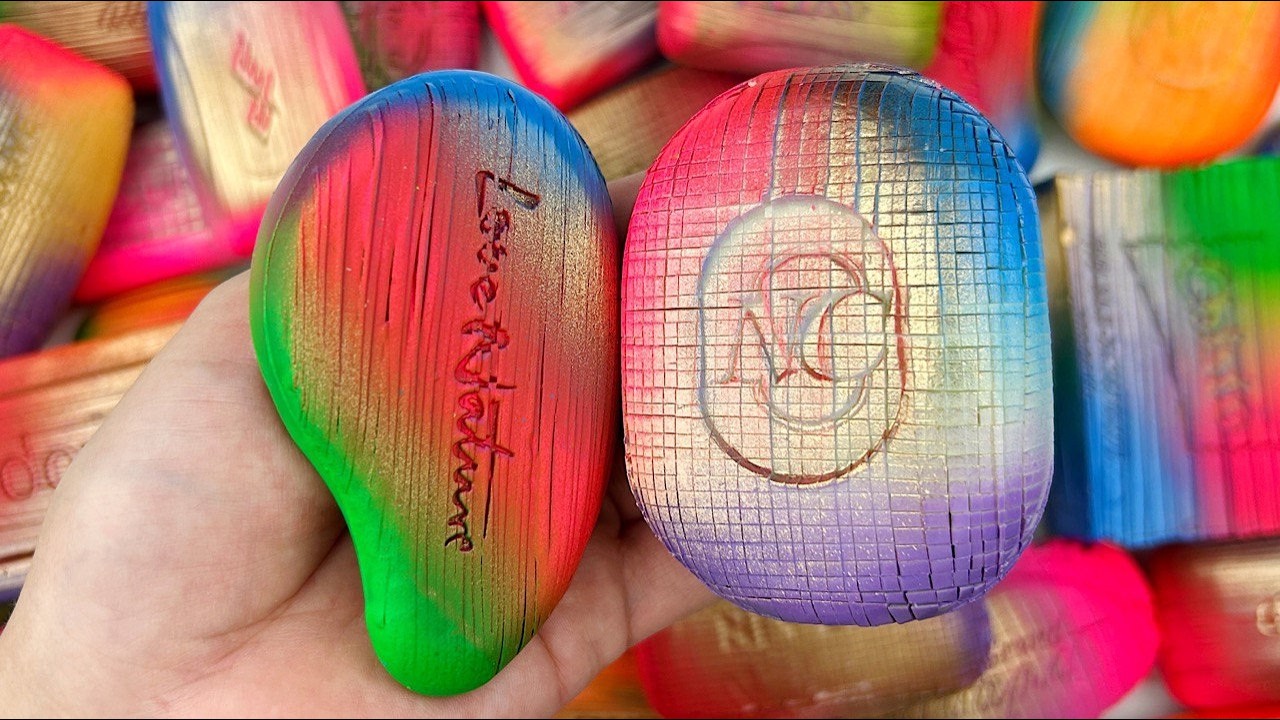 [ASMR] Sleep-Inducing Glitter Soap Carving & Soft Starch Foam Pressing | Relaxing Brain Massage