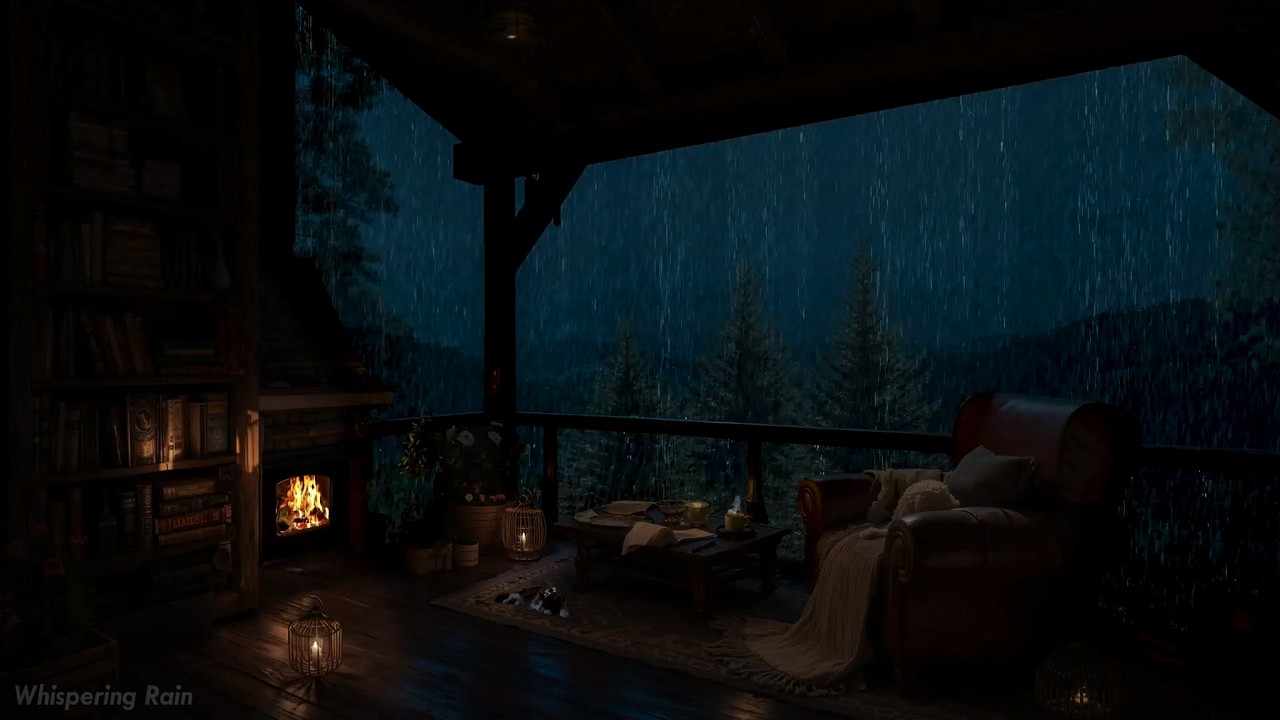 Night Rain Ambience 🌧️ Soft Thunder & Warm Fire | Sleep Better, Feel Lighter