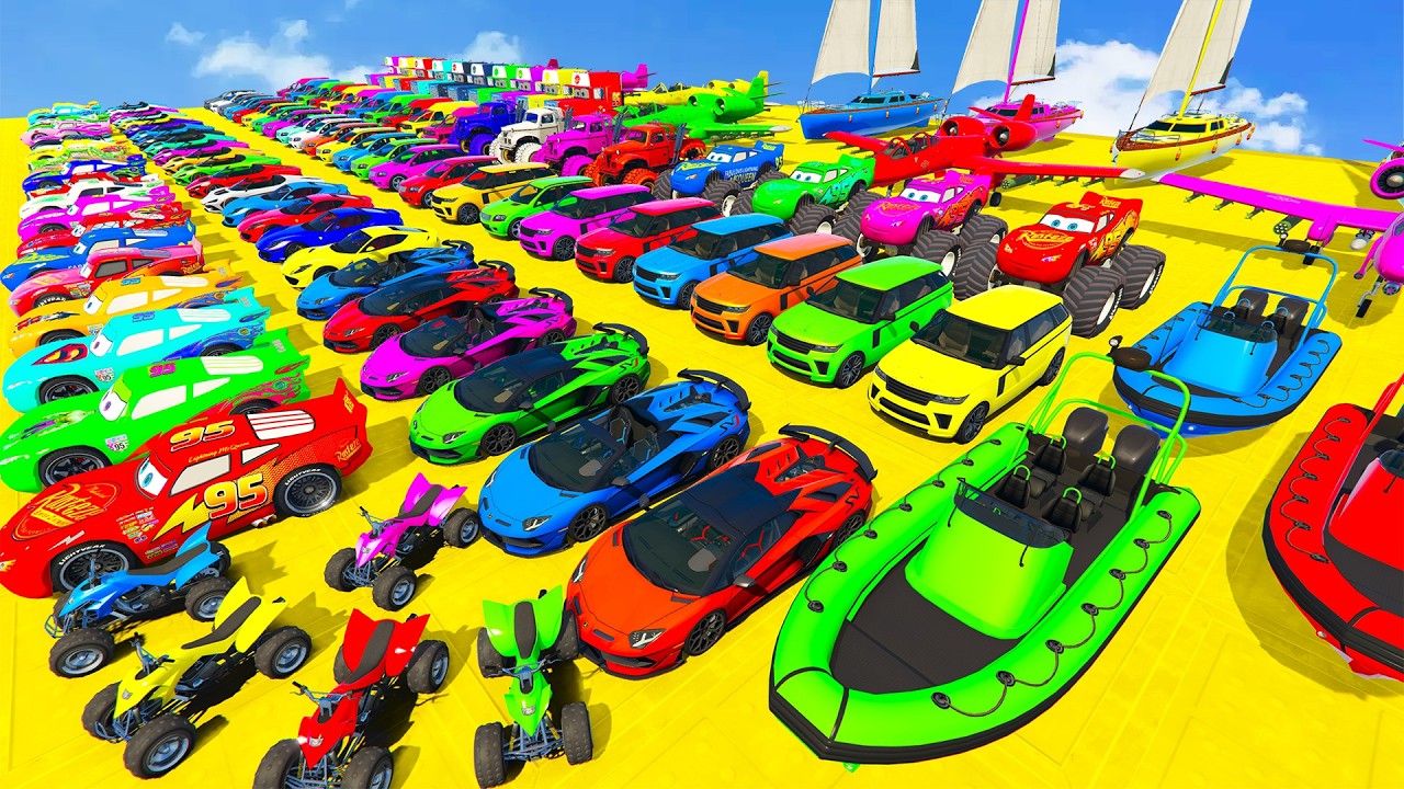 GTA V Mods New Epic Ultimate Stunt Challenge 💥SPIDER-MAN With Super Car Motocycle Helicopter & Boats