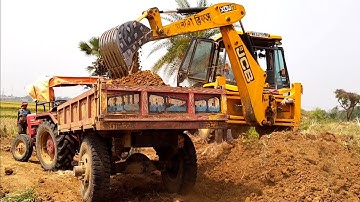 Jcb 3dx Eco Excellence Machine Loading Red Mud In Two Mahindra 475 Di Tractor | Bulldozer | Tractor