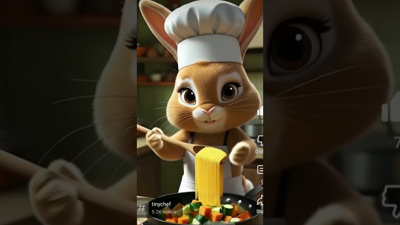 little bunny 🐰 cooking food first time 😋