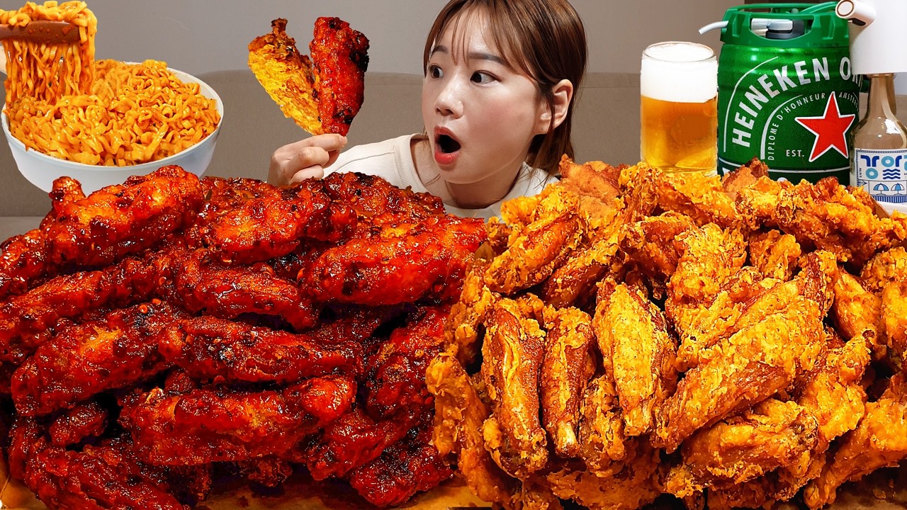 Sub)Real Mukbang- Острая курица Mala, жареная курица 🍗 Газированная курица 🍜 Пиво 🍺 ASMR