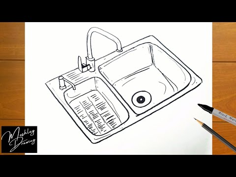 Premium Vector  Sink with singlelever mixer doodle linear