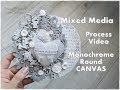 Round Monochrome Mixed Media Canvas Tutorial ♡ Maremi's Small Art ♡