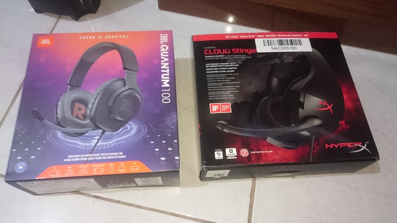 Unboxing+teste de microfone: headset gamer JBL QUANTUM 100 vs. HYPER X  CLOUD STINGER #15 Curiosidade - YouTube