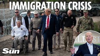 Donald Trump waves at migrants across Rio Grande during US-Mexico border visit