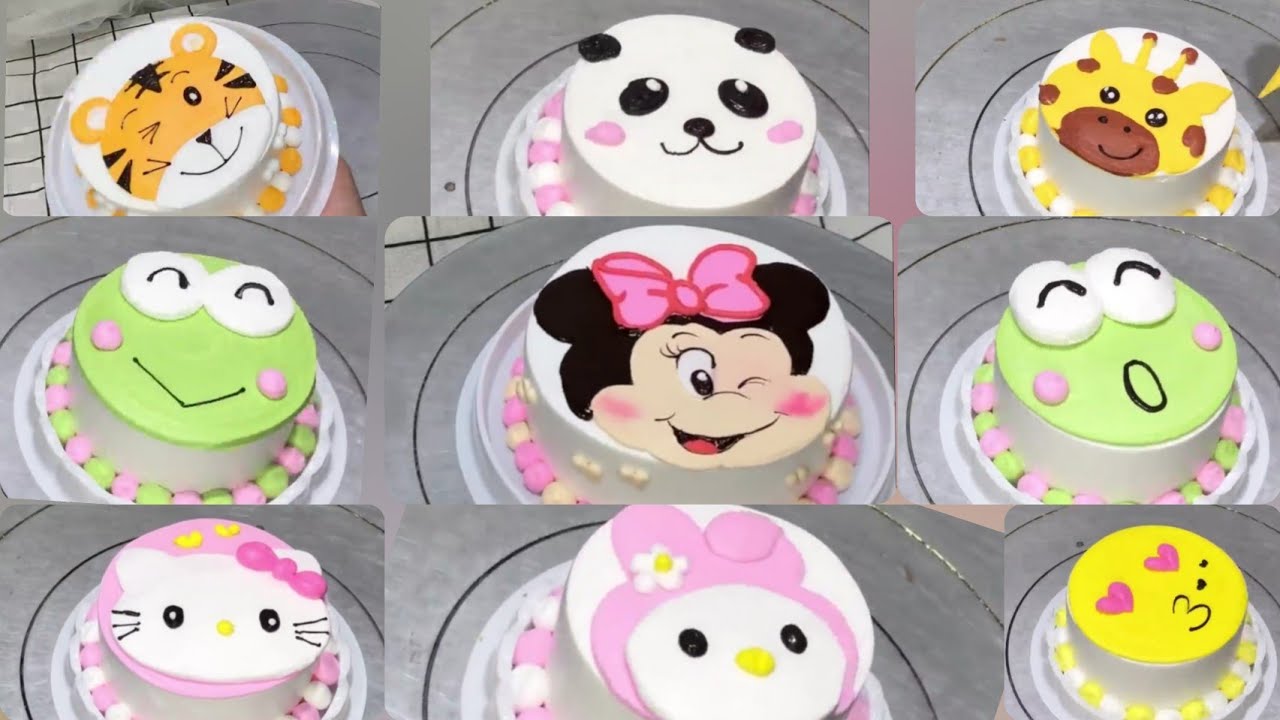 تزيين الكيك برسومات كرتونية( ميني ماوس، دب الباندا، زرافة، ضفدع، إيموجي) بدون استخدام أدوات التزيين