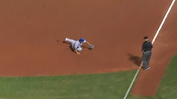 KC@BOS: Cuthbert makes backhanded stop, gets the out