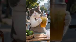 Cutest Chef Ever! 🐾 Cat Making Hand-Smashed Lemon Tea! 🍋🍹