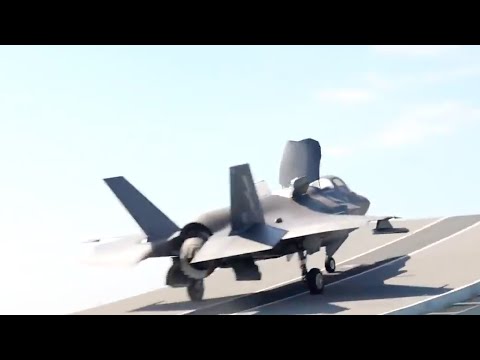 გამანადგურებელ F35-ის ვერტიკალური დაშვება და აფრენა ავიამზიდ \"Queen Elizabeth\"-ზე