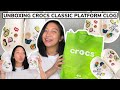 UNBOXING MY FIRST CROCS CLASSIC PLATFORM CLOG PUTIH ! (STYLING JIBBITZ & TRY ON)