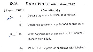 BCA 1st year Computer Fundamentals Question Paper examination 2022 ||