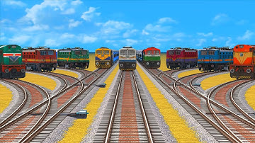 9 DIFFERENT COLORFUL TRAINS RISKY CROSSING AT SHARP BEND SAME LINE RAILROAD TRACK #62