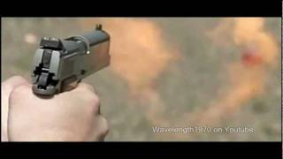 Coonan 357 Magnum bullet + ring of fire, super slow motion, 600 frames/sec
