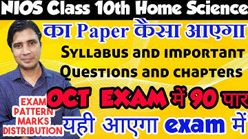 Nios class 10th Home Science question paper October 2019,exam pattern, marks distribution, Syllabus