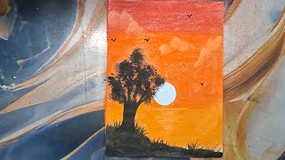 Easy Soft Pastel Colour drawing 🖼 Beautiful Sunset Scenery drawing ✨️ 🖼 
