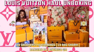 Louis Vuitton Unboxing | $10,000 LV haul |onthego GM|bandeau|time out sneakers|bag charm|earrings