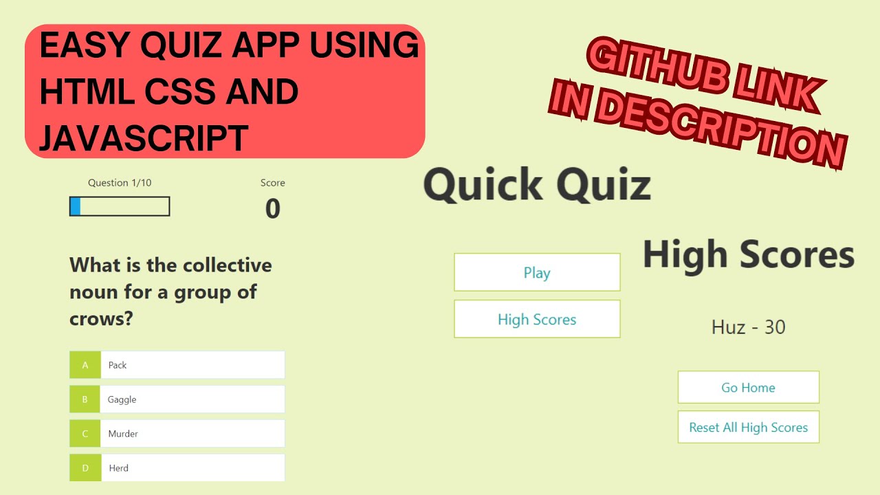Easy quiz app using HTML CSS and JavaScript | simple quiz test app ...