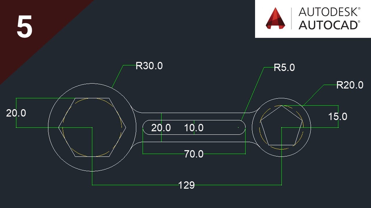 Wrench Drawing in Autocad || Autocad 2d Practice Drawing