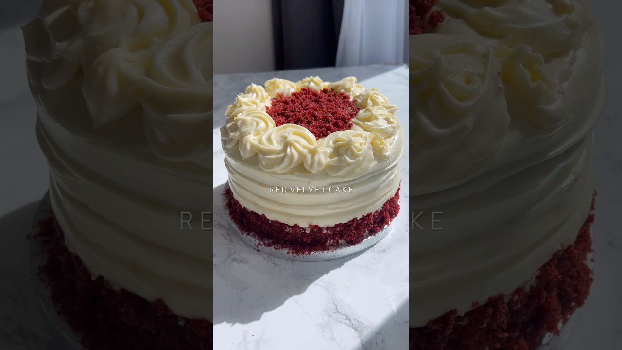 RED VELVET CAKE with cream cheese frosting 🎂 #bakingdesserts #creamcheesefrosting #redvelevet
