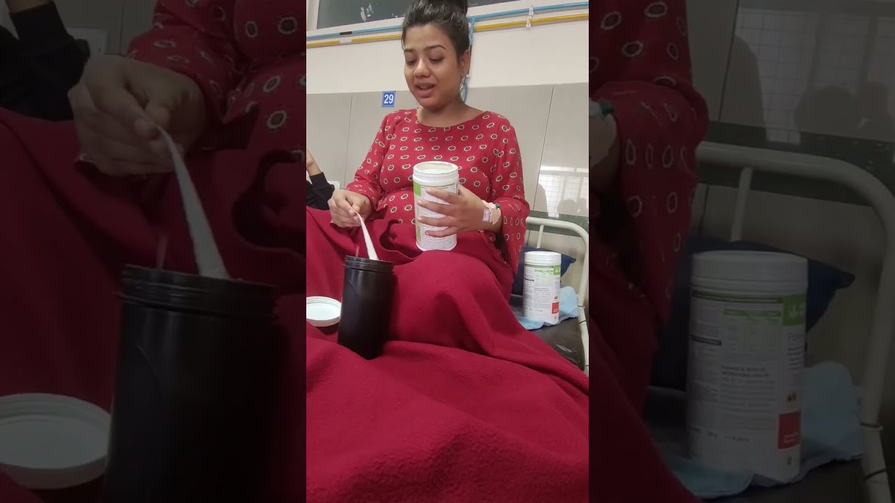 Pregnant women consuming herbalife shake during delivery time 