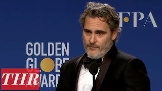 Golden Globes Winner Joaquin Phoenix Full Press Room Speech | THR