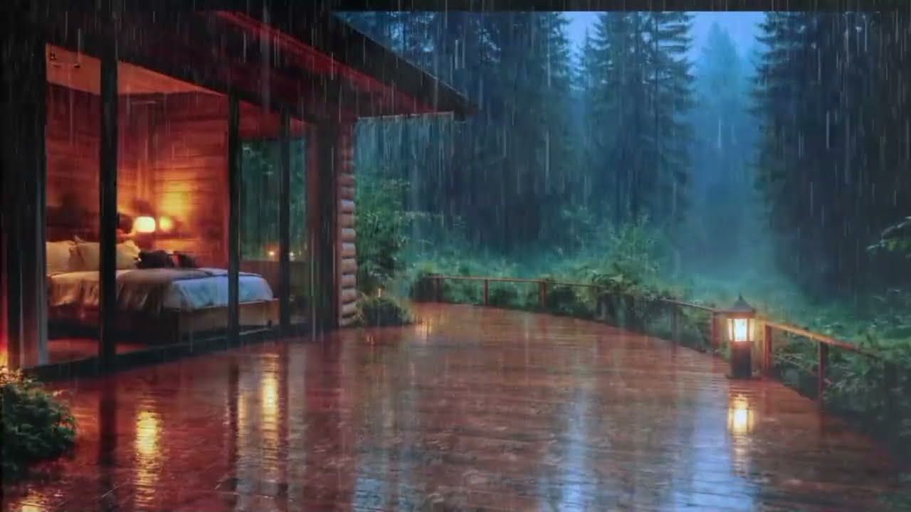 🌧️ Rain Sounds for Sleeping | Cozy Cabin Night with Heavy Rain & Thunder 😴