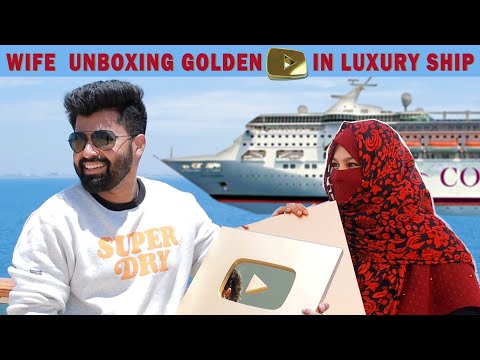 Wife Unboxing Golden Play button In Middle of the Ocean in Cordelia Cruise ship 😍🔥