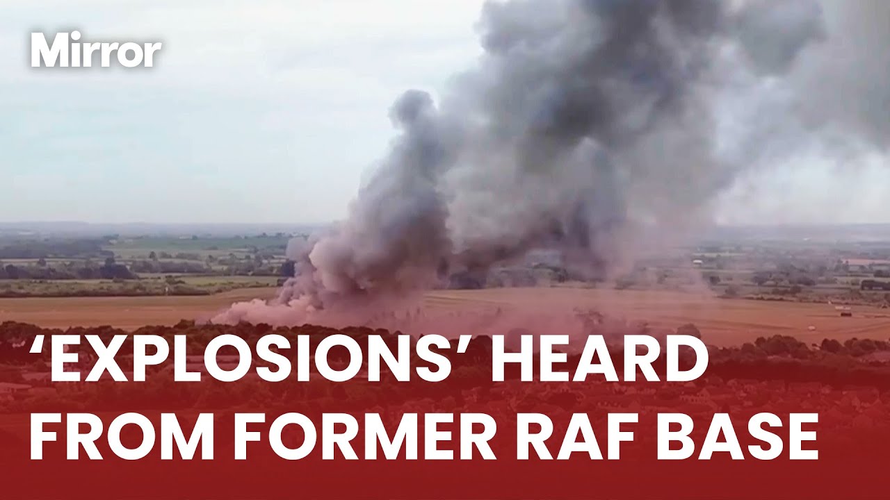 HUGE cloud of smoke as fire breaks out at former RAF airfield