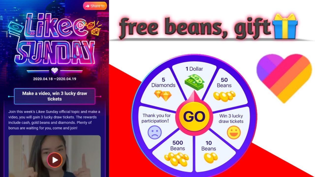 Likee sunday new event | win 500 free beans, diamond and money | likee sunday challenge