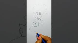Cartoon Girl Drawing.How to draw a Cartoon girl Reading a book .   #shorts
