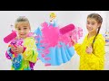 Nastya and Mia are painting the wall pink. Nastya and funny Collection of New Stories for Kids