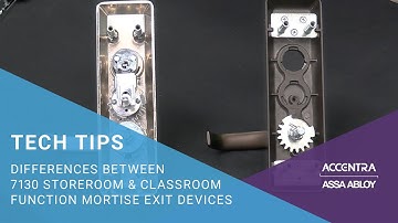 Differences between 7130 storeroom & classroom function mortise exit devices