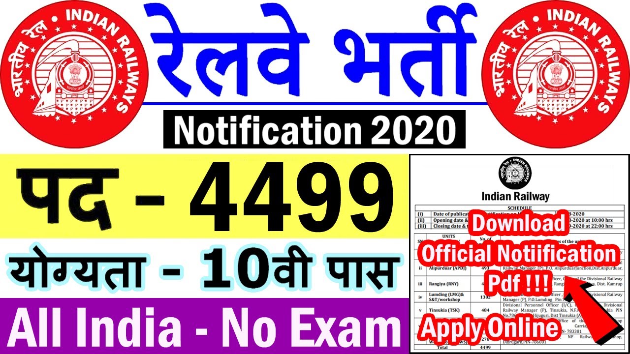 Railway Recruitment 2020 Apply Online Application Form (Male/Female)